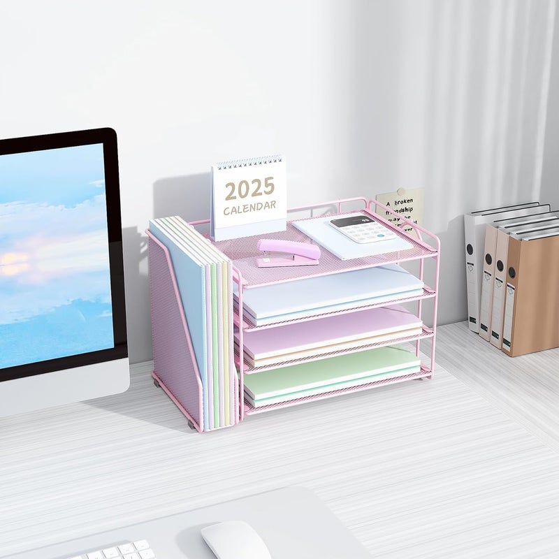 Spacrea Desk Organizers and Accessories, Paper Organizer for Desk with File organizer, Desk Accessories & Workspace Organizers for Office Supplies (Pink) - Image 4